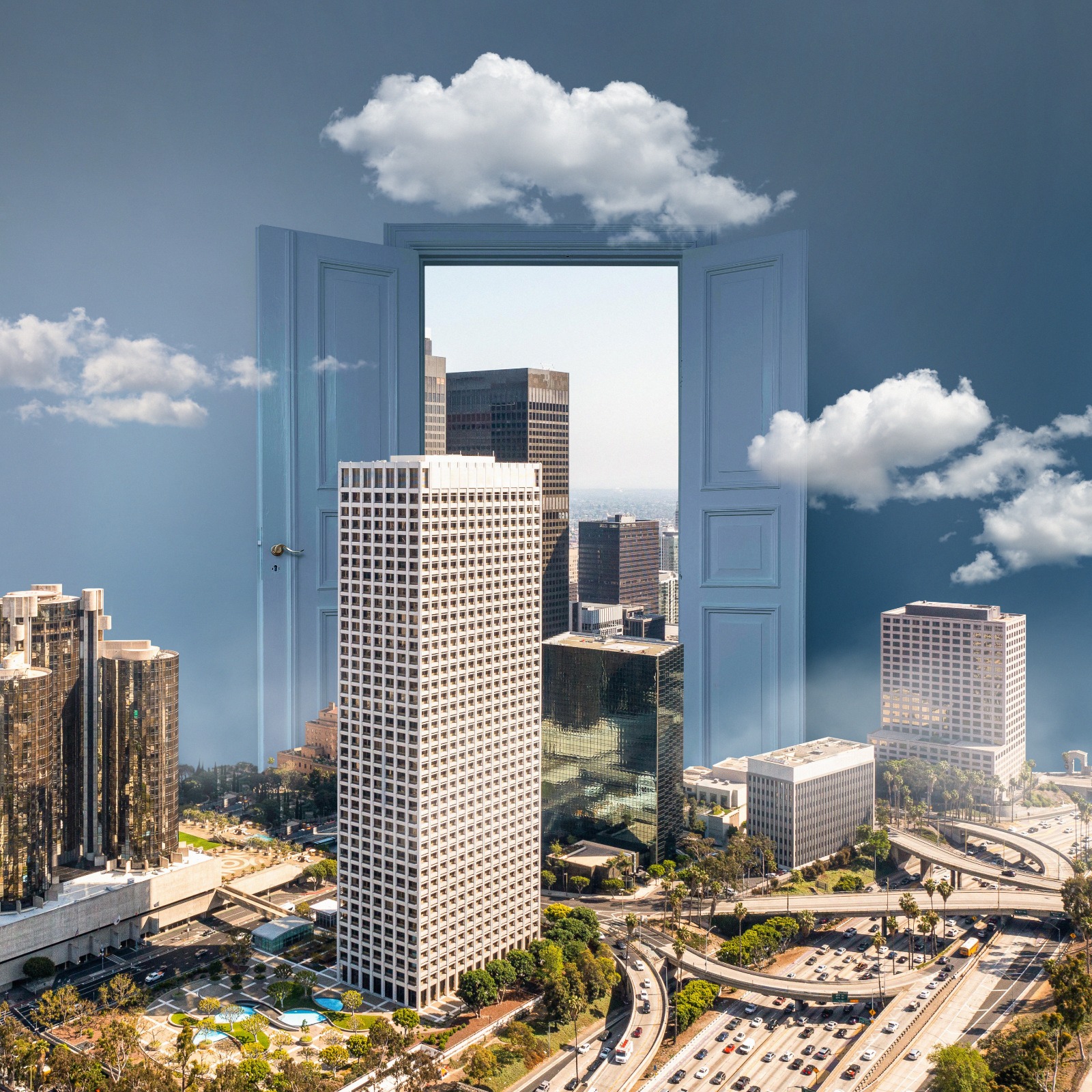 A team of professionals in a modern office having a discussion.